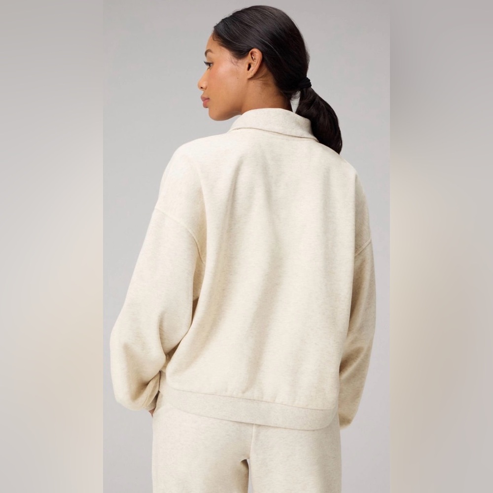 Fabletics Cozy Fleece Relaxed Half-Zip Pullover | L | Ivory Bone Heather | NWT - Picture 3 of 9
